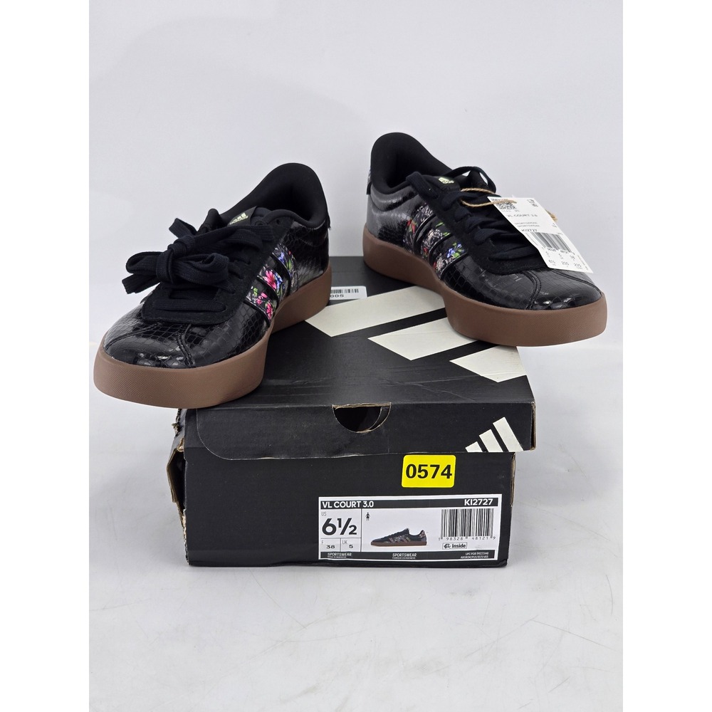 Adidas VL Court 3.0 Sneakers Womens 6.5 Black Floral Snake - New